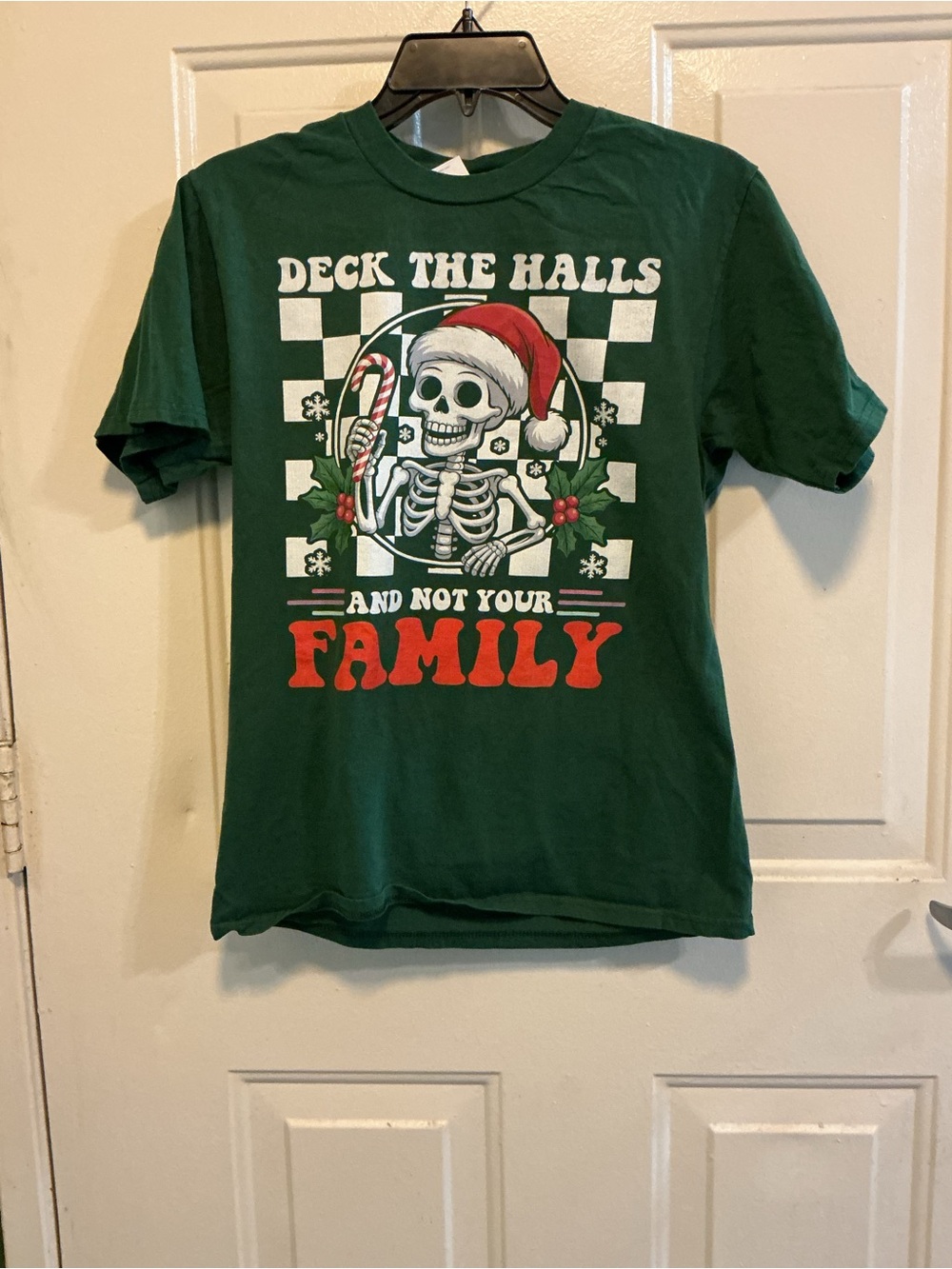 Port and Company Green Holiday Skeleton Tee with Red Accents